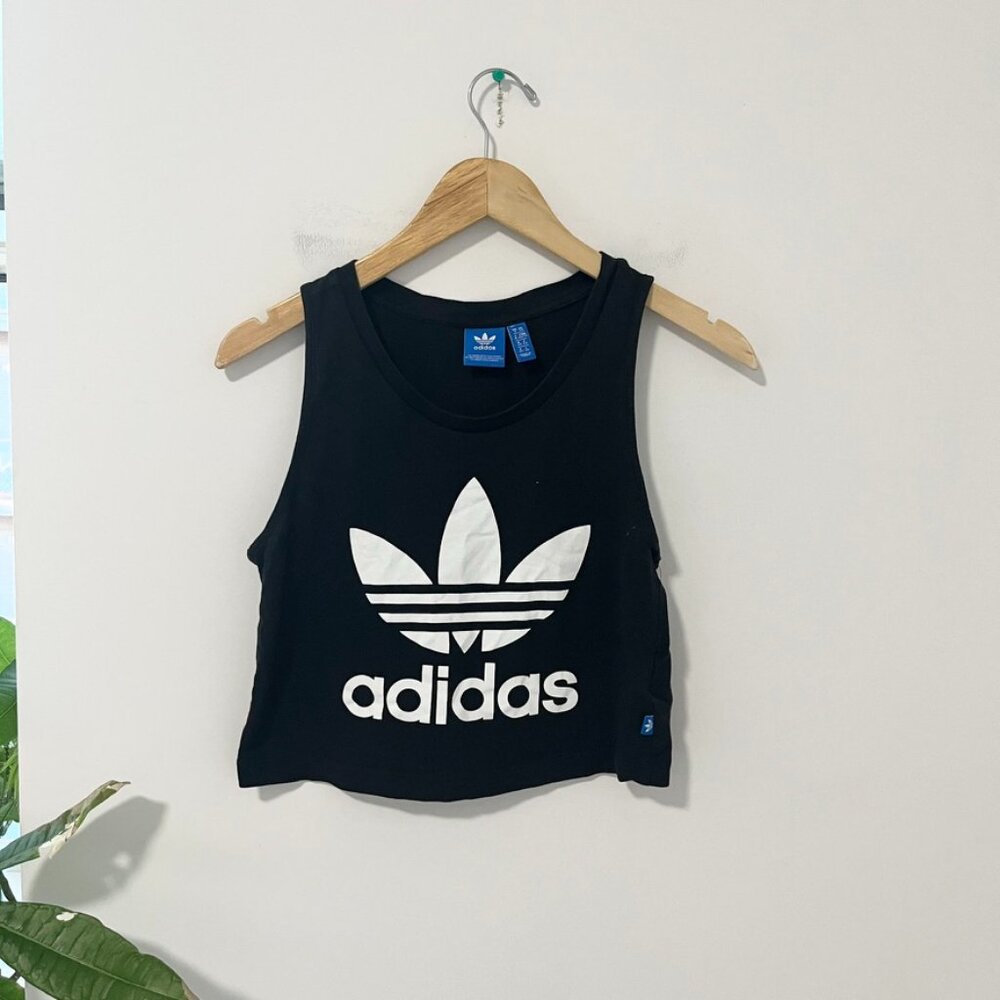 Adidas Black Logo Cropped Muscle Tank Size XS